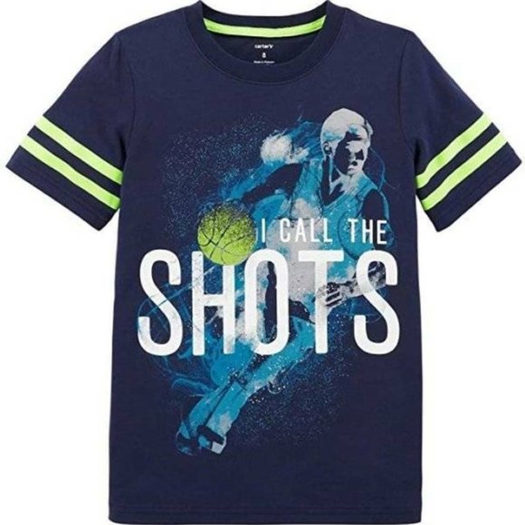 Boys Carters Basketball Shirt 4/5 "I CALL THE SHOTS" Blue Short Sleeve Crew Tee - Picture 1 of 2